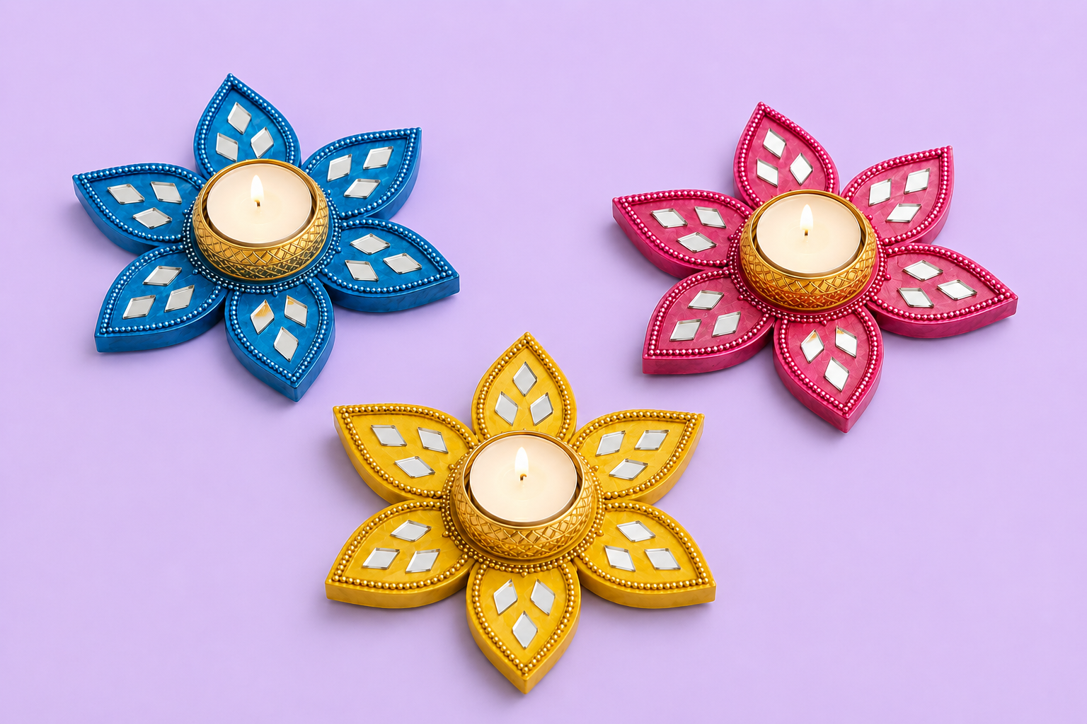 Mirror Petal Diya Holder - Navratri
