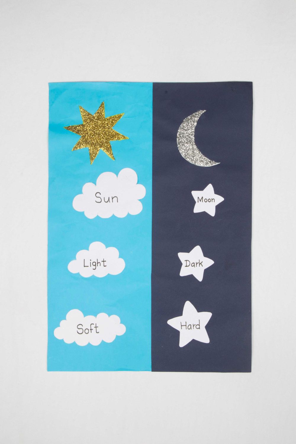 Enjoyable Sun and Moon craft to learn Antonyms - Paper craft