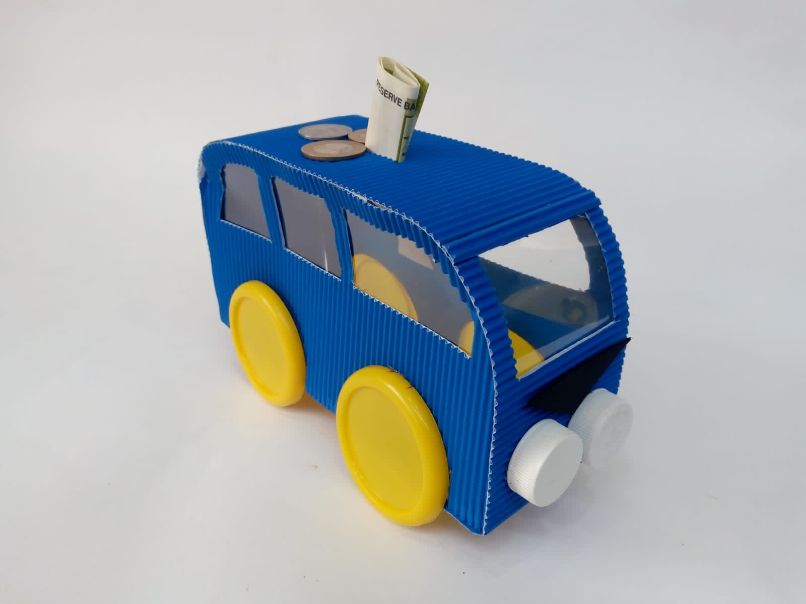 Bus-Shaped Money Box Craft with Cardboard & Ohp Sheet